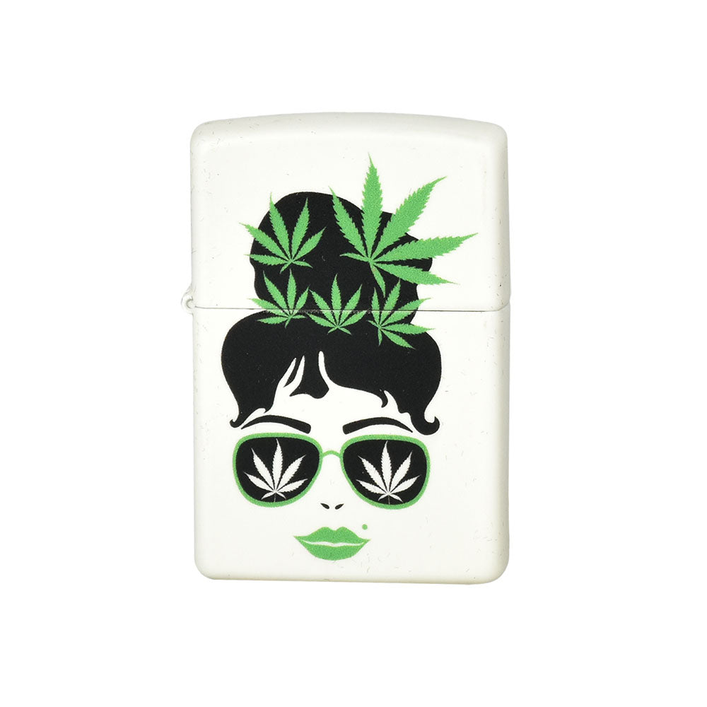 Zippo Lighter with 420-themed design, front view on seamless white background, perfect for smokers