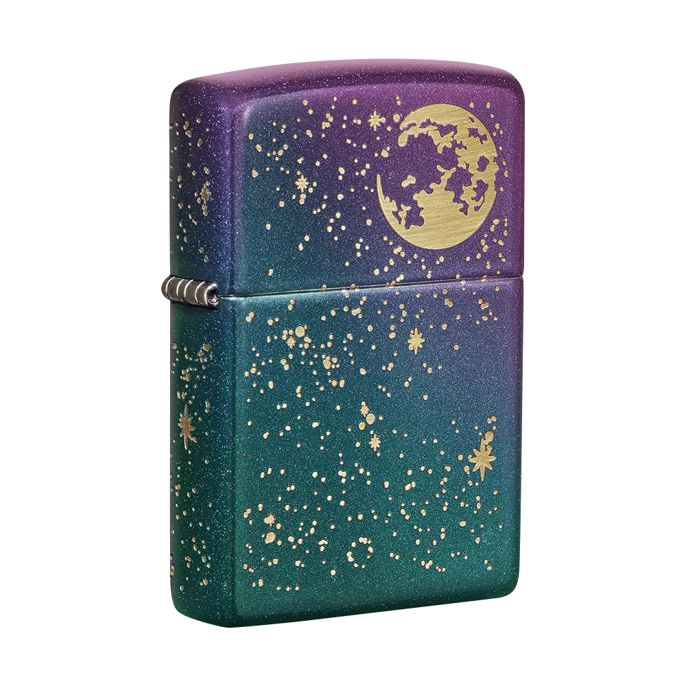 Zippo Lighter - Engraved Starry Sky Design - Iridescent Finish, Portable Metal Lighter