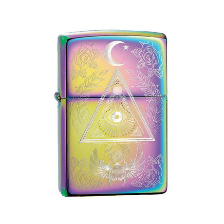 Zippo Lighter - Eye of Providence design with psychedelic colors, portable steel lighter, front view