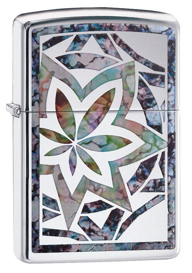Zippo Lighter - Fusion Leaf design, compact steel body, multicolor, front view, ideal for smokers