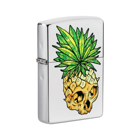 Zippo Lighter with Pineapple Leaf Skull Design, Compact and Portable, Front View