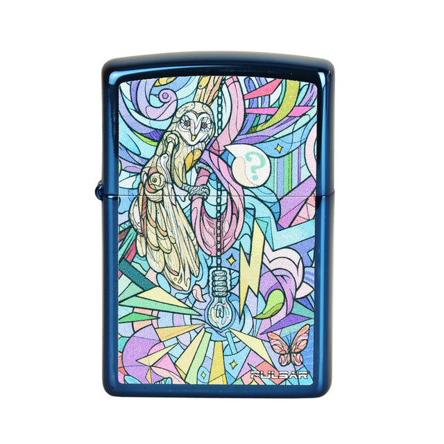 Zippo Sapphire Lighter featuring Pulsar Mechanical Birdhouse Owl design, compact and portable