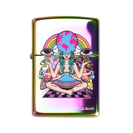 Pulsar Meditation Zippo Lighter in iridescent spectrum finish, front view with vibrant design