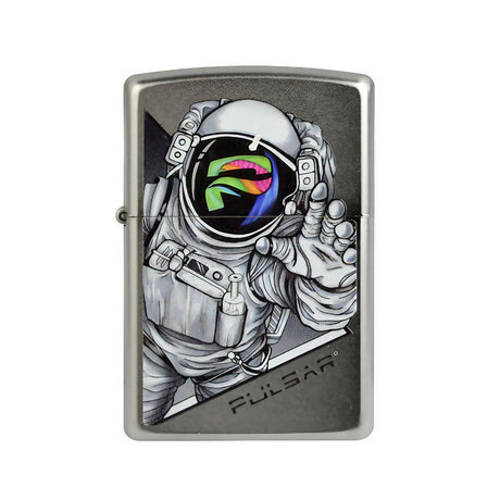 Pulsar Psychedelic Spaceman Zippo Lighter in Brushed Chrome, Front View