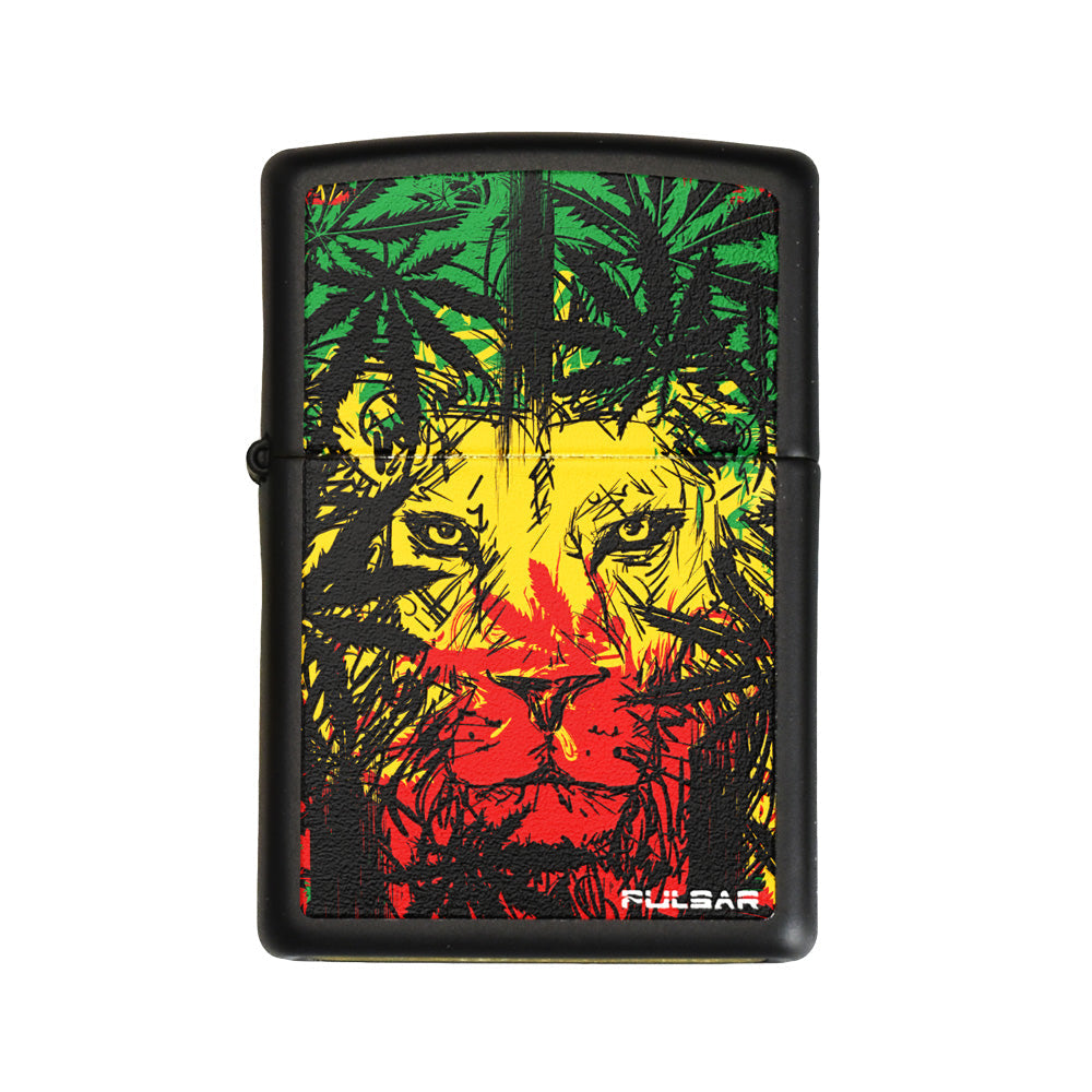 Zippo Lighter | Pulsar Zion Lion Design | Black Matte Finish | Front View