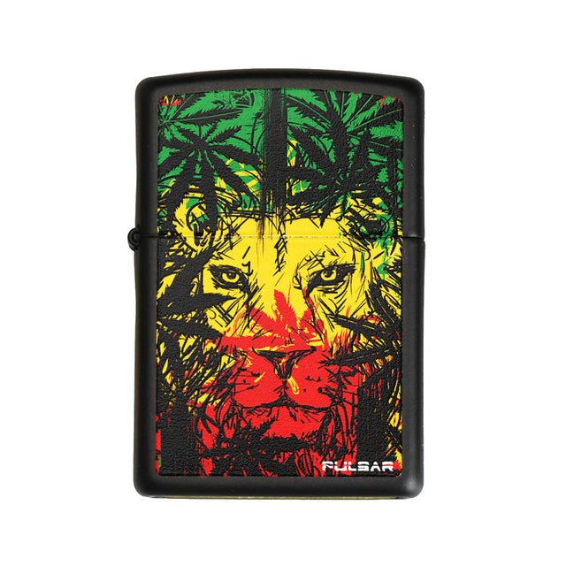 Zippo Lighter | Pulsar Zion Lion Design | Black Matte Finish | Front View