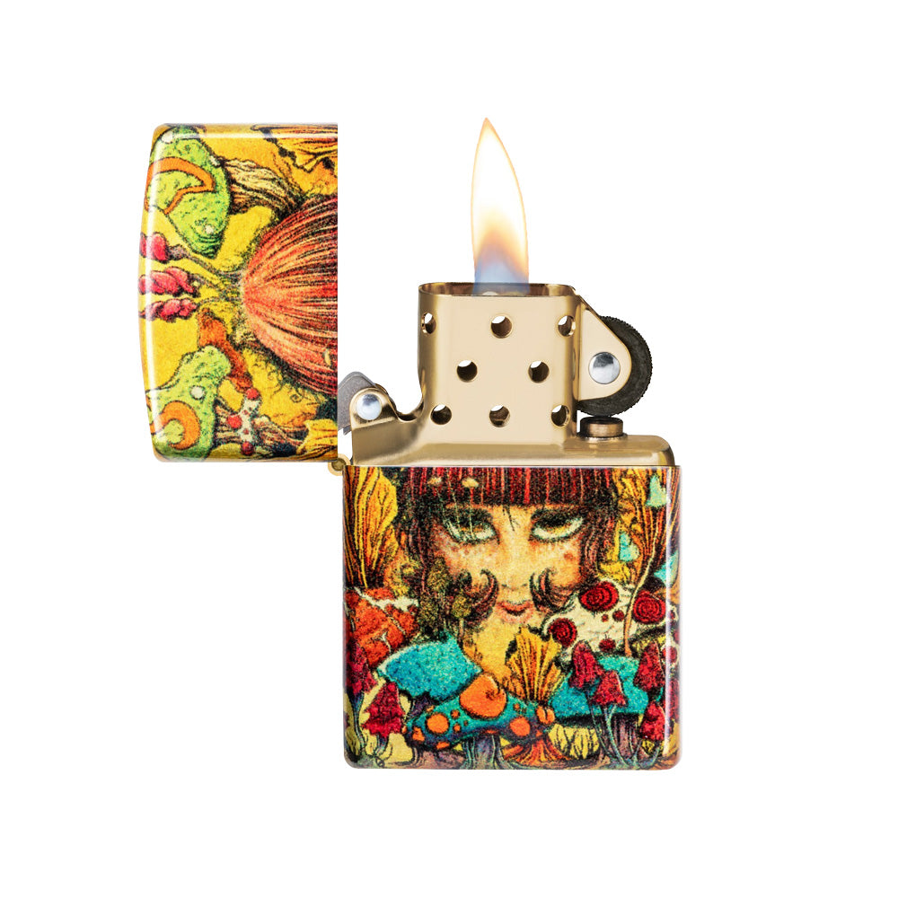 Sean Dietrich Limited Edition Zippo Lighter in Tumbled Brass with Psychedelic Artwork - Front View