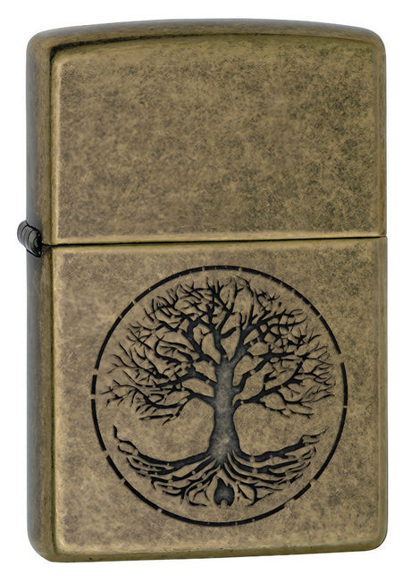 Zippo Lighter - Tree of Life Design, Portable Metal Lighter with Closable Lid, Front View