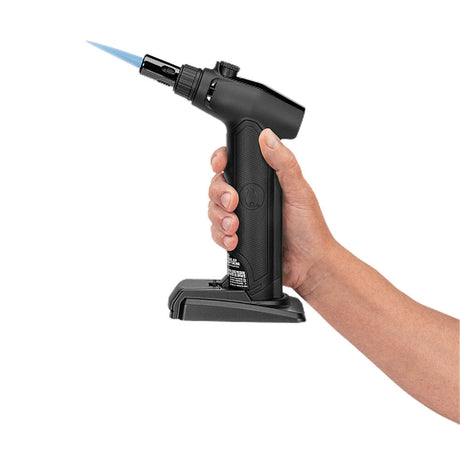 Zippo Multi-Purpose Torch Lighter in hand, black, compact design, flame ignited, side view