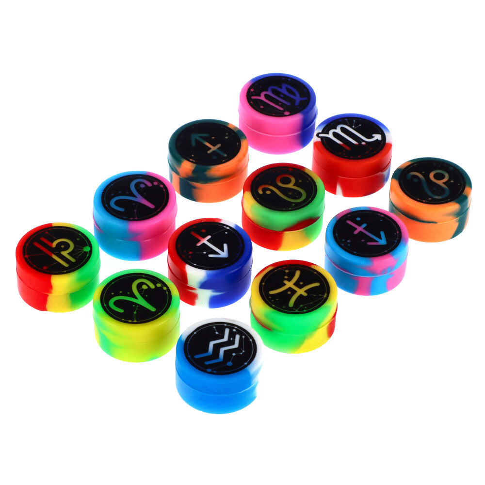 Assorted Zodiac Silicone Extract Containers, 50pc Jar, Compact and Closable, for Concentrates