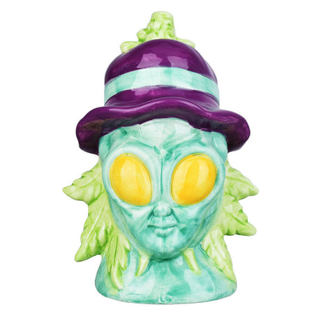 Zooted Alien Ceramic Hand Pipe - 8" - Front View with Striped Hat