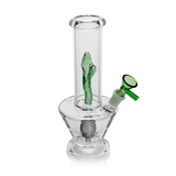 MJ Arsenal Firebreather Water Pipe with dragon design and 14mm colored glass bowl, front view on white background