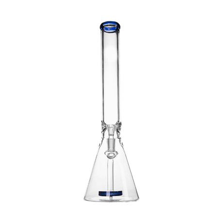 Hemper Beast Bong 12" in clear borosilicate glass with blue accents, front view on white background