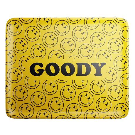 Goody Glass - Yellow Pattern Face Rolling Tray, Top View with Bold GOODY Branding