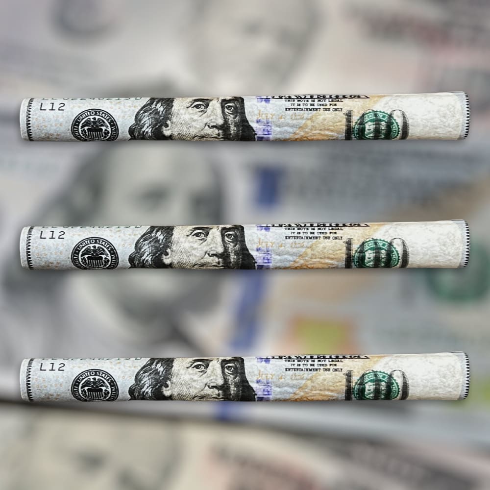 CaliGreenGold 100 Dollar Benny Hemp Blunt Rolls, 3-Pack with Filters, Front View
