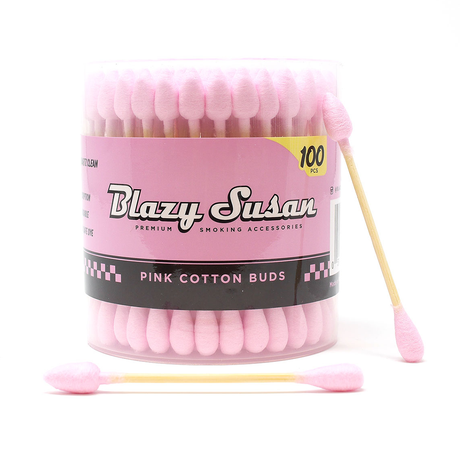 Blazy Susan Pink Cotton Buds 100ct, Bamboo Cotton Swabs for Cleaning, Front View