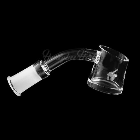 HoneybeeHerb Fat Bottom Quartz Banger at 45° angle, clear view on black background