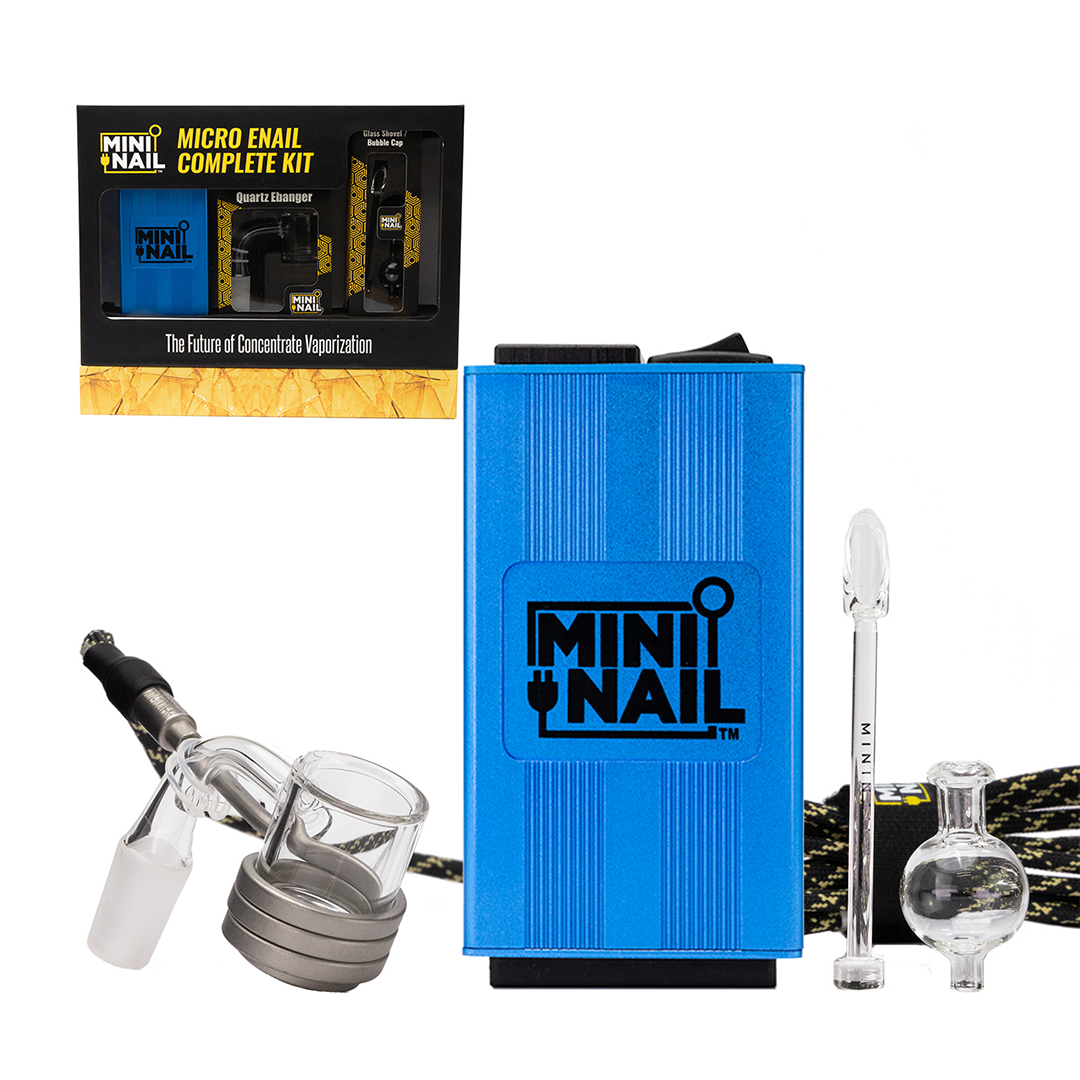 MiniNail Quartz Banger Enail Kit in Blue featuring digital control box and accessories