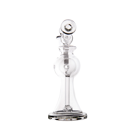 MJ Arsenal Apollo Mini Dab Rig front view, clear borosilicate glass with 90-degree banger hanger