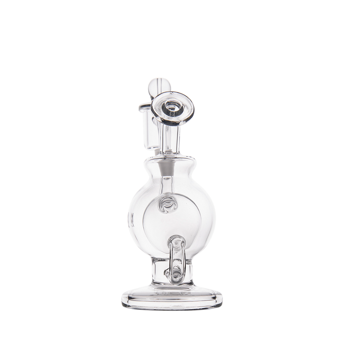 Atlas Mini Dab Rig by MJ Arsenal with honeycomb percolator, clear borosilicate glass, front view