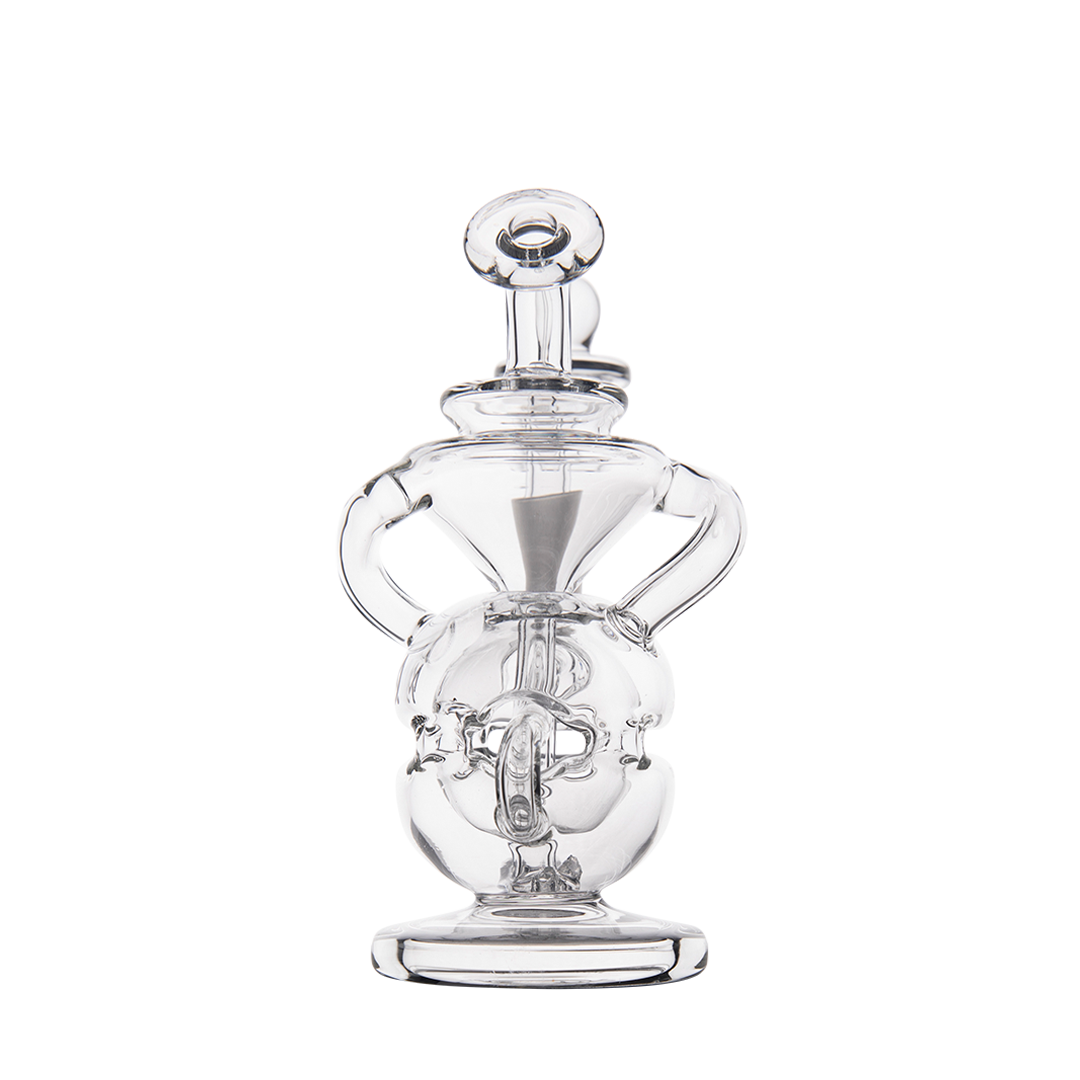 MJ Arsenal Infinity Mini Dab Rig with clear borosilicate glass and compact recycler design, front view