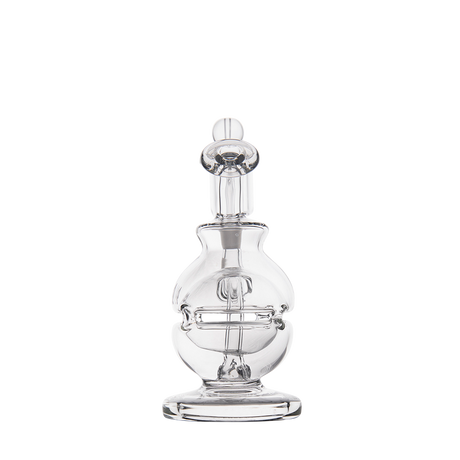 MJ Arsenal Royale Mini Dab Rig, clear borosilicate glass, 90-degree banger hanger design, front view