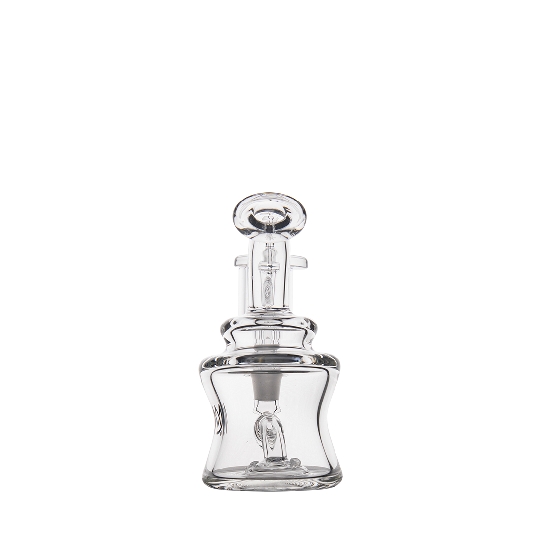 MJ Arsenal Jammer Mini Dab Rig front view, clear borosilicate glass, 10mm female joint, portable design