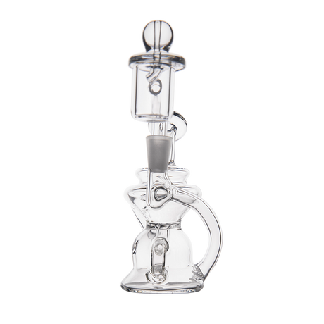 MJ Arsenal Hydra Mini Dab Rig with 90 Degree Banger Hanger and Recycler Design, Clear Borosilicate Glass, Front View