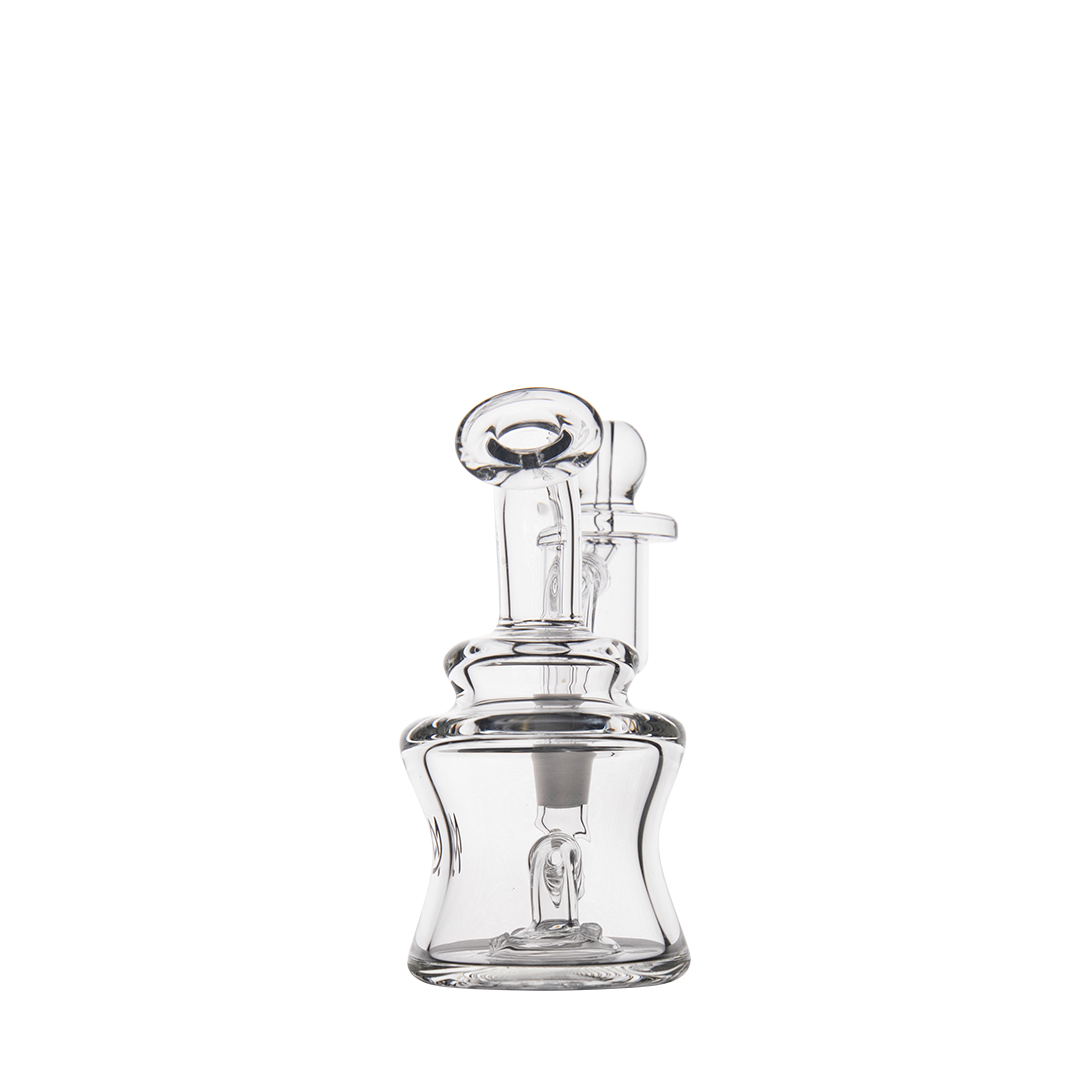 MJ Arsenal Jammer Mini Dab Rig front view, clear borosilicate glass, 10mm female joint, compact design