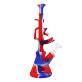 11.5" RGR Canada AK47 silicone water pipe in blue and red camo design, beaker style, front view