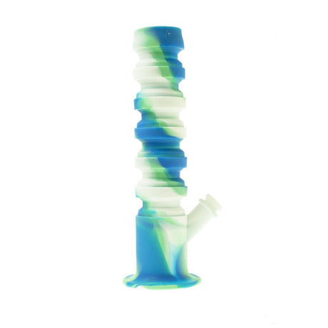 RGR Canada 11.5" Silicone Straight Water Pipe in Blue White, Front View with Glass Bowl