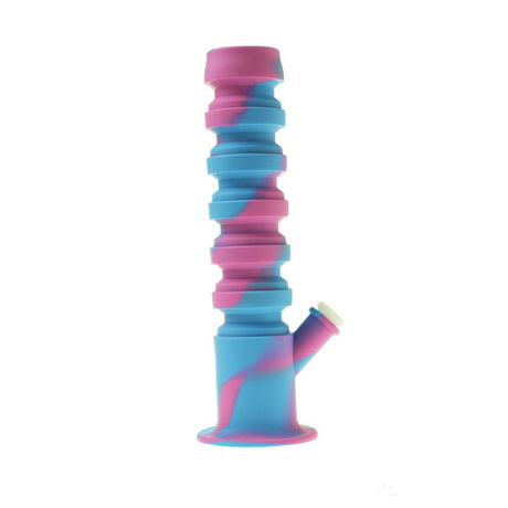 RGR Canada 11.5" flexible silicone straight water pipe in pink and blue with glass bowl, front view