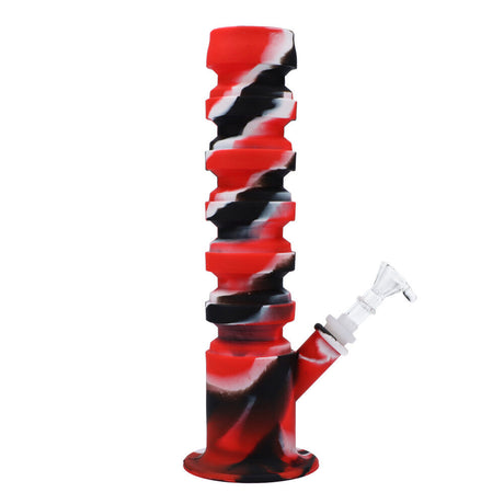RGR Canada 11.5" red, white, and black silicone straight water pipe with glass bowl, front view