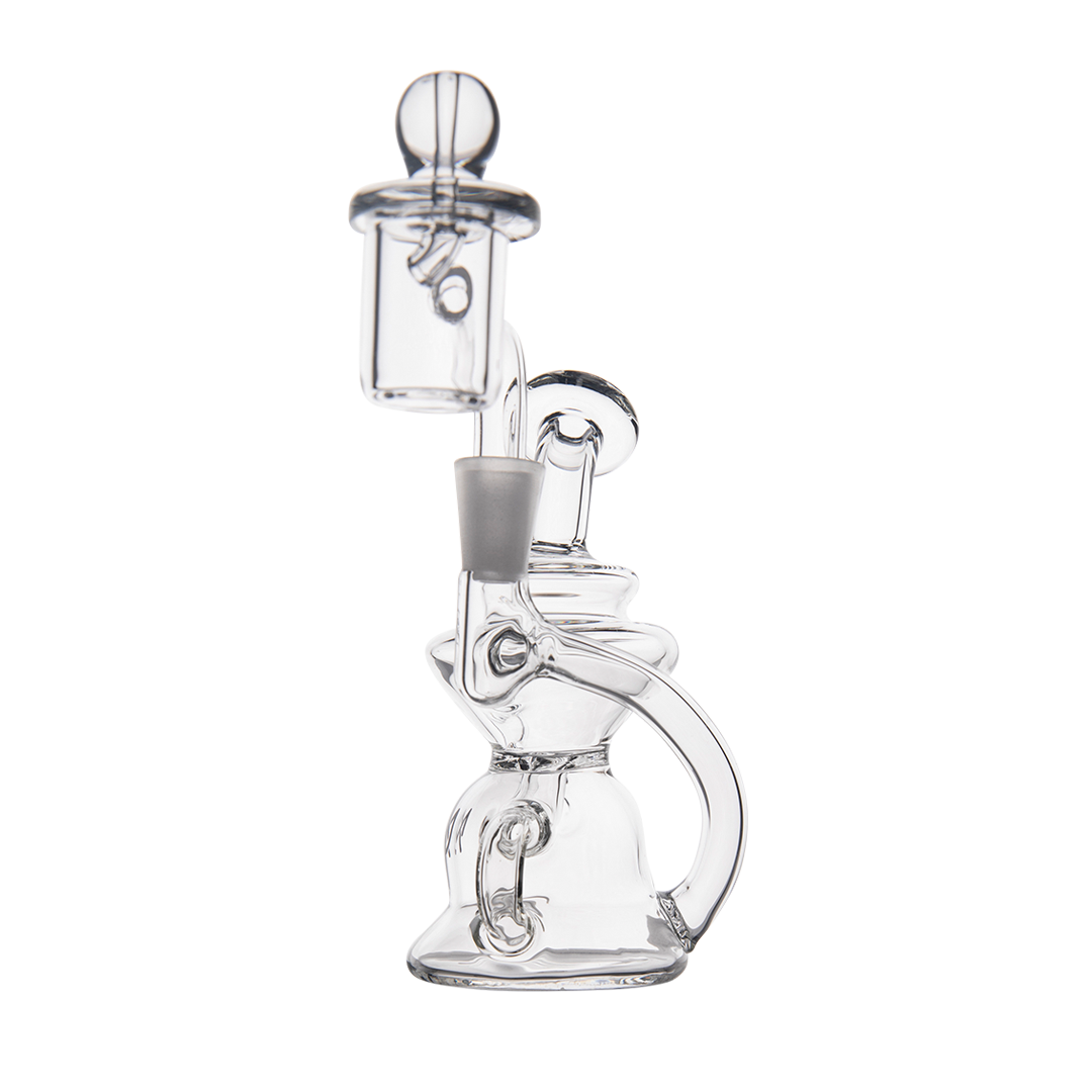 MJ Arsenal Hydra Mini Dab Rig, clear borosilicate glass, 90 degree joint, side view