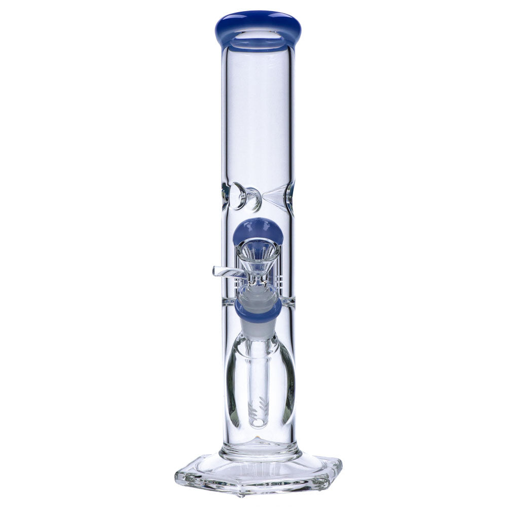 12" Valiant Distribution Quad Base Beaker Water Pipe with Blue Tree Percolator, Front View