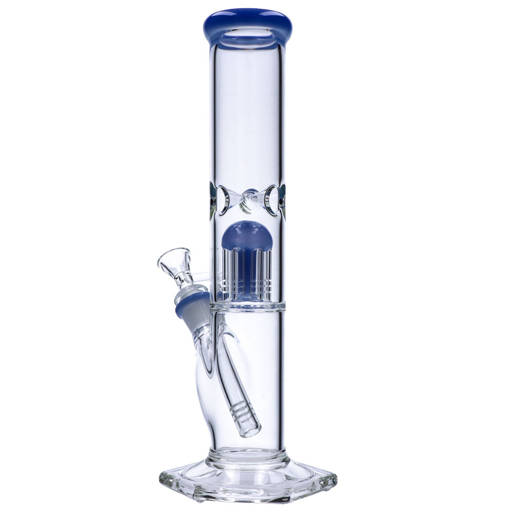 12" Blue Quad Base Beaker Water Pipe with Tree Percolator by Valiant Distribution, Front View