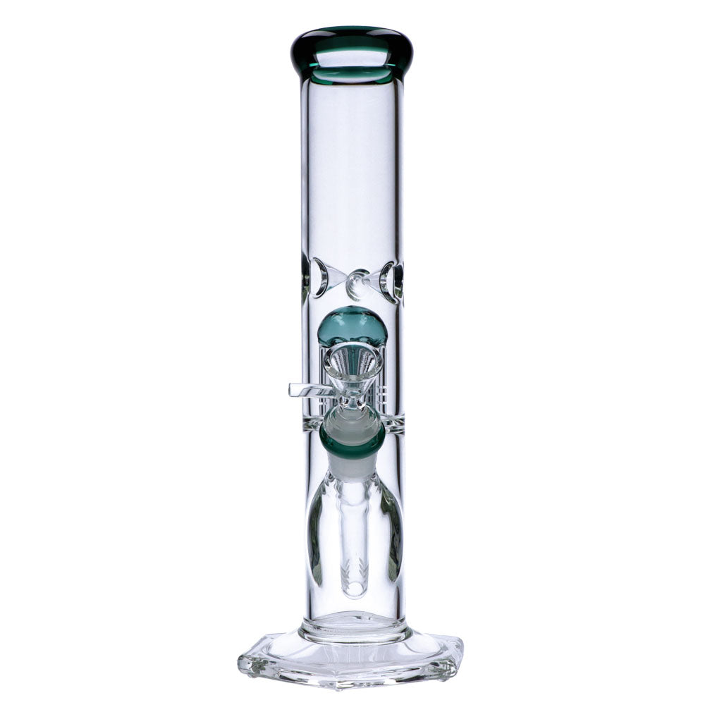 12" Valiant Distribution Quad Base Beaker Bong with Teal Tree Percolator - Front View