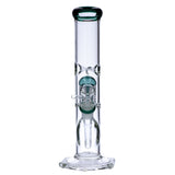 12" Valiant Distribution Quad Base Beaker Bong with Teal Tree Percolator - Front View