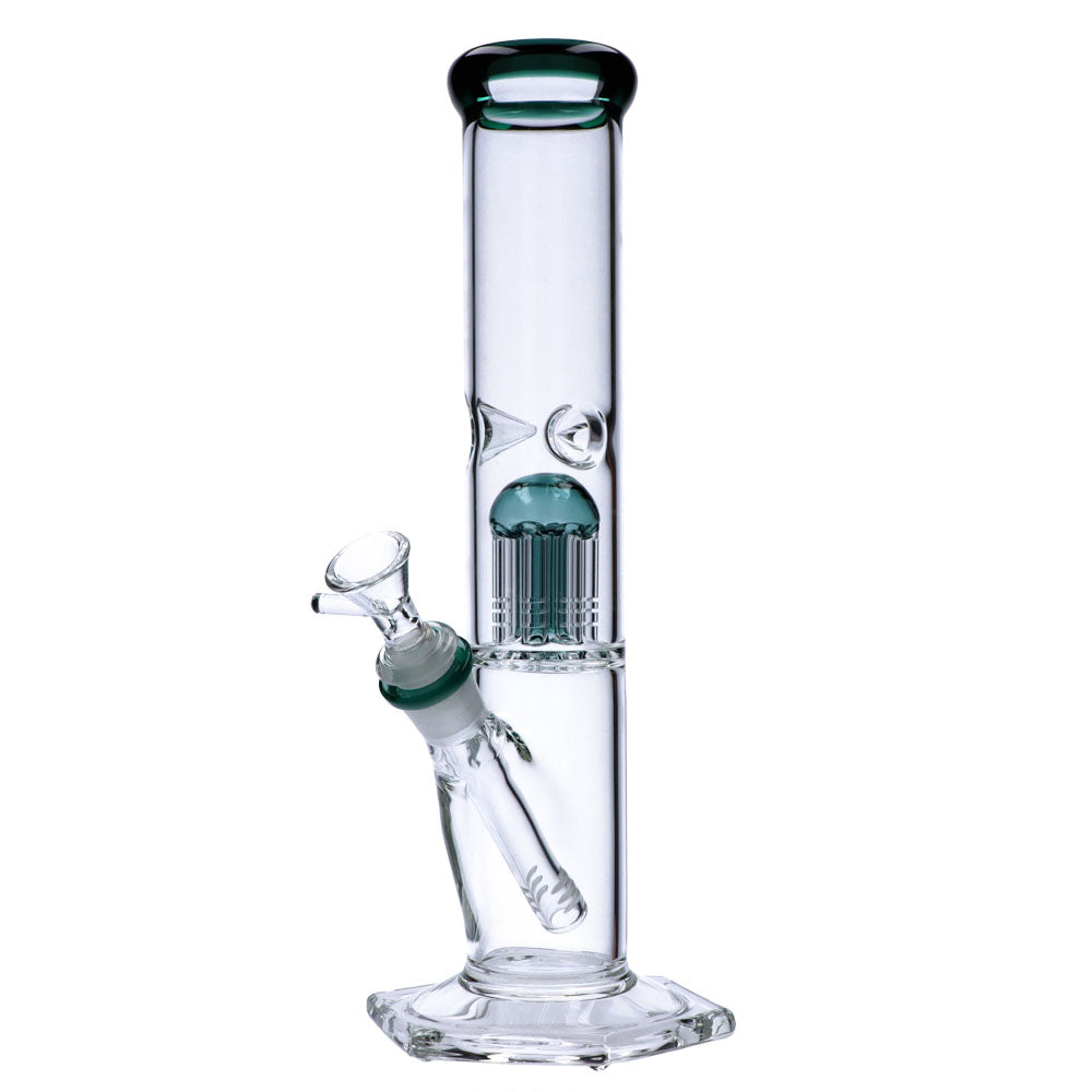 12" Valiant Distribution Beaker Water Pipe with Tree Percolator in Teal, Front View