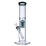 12" Valiant Distribution Quad Base Beaker Bong with Tree Percolator in Teal, Front View