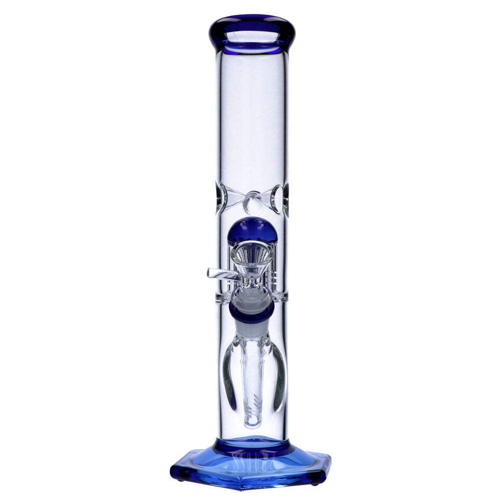 12" Valiant Distribution Quad Base Beaker Water Pipe with Blue Tree Percolator, Front View