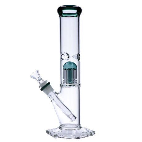 12" Quad Base Beaker Water Pipe with Tree Percolator in Teal, Front View on White Background