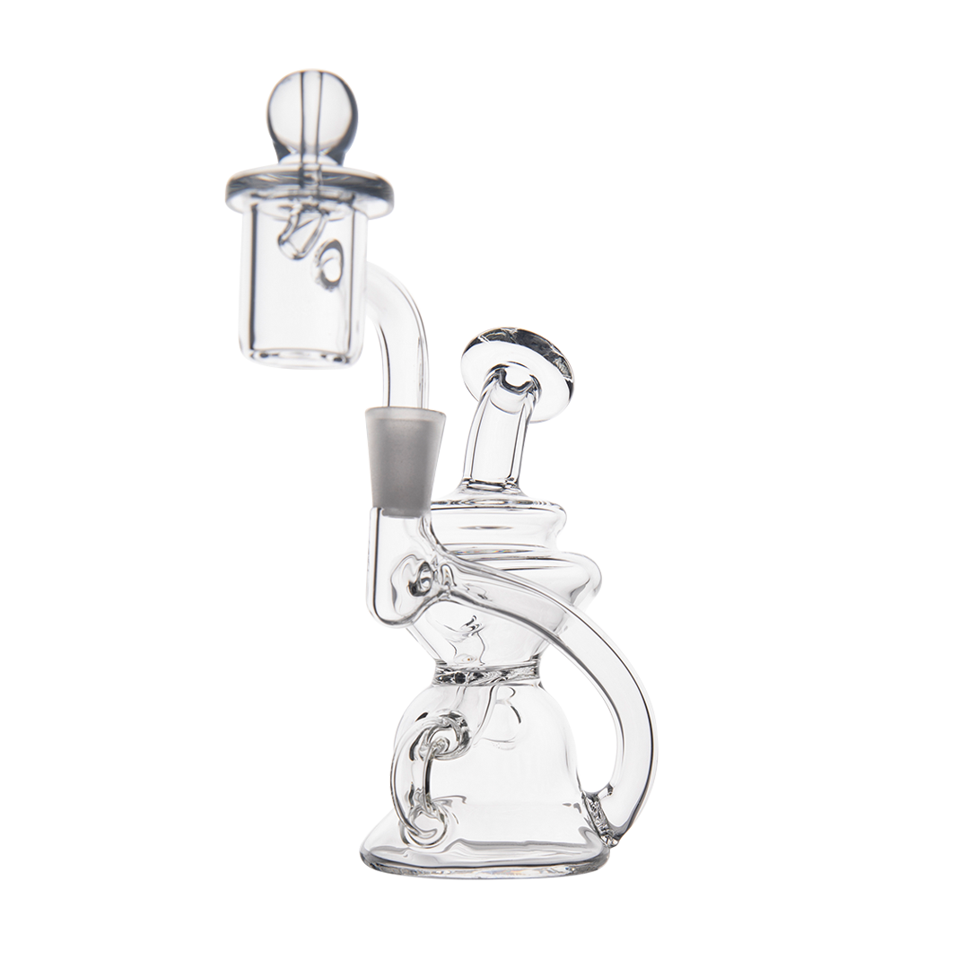 MJ Arsenal Hydra Mini Dab Rig with triple-hole perc, compact recycler design, 10mm female joint, side view