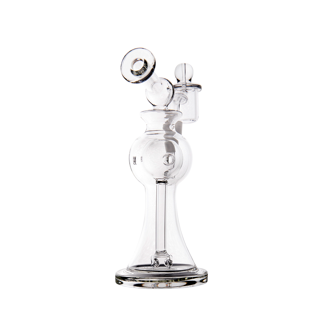 MJ Arsenal Apollo Mini Dab Rig, clear borosilicate glass, 90-degree banger hanger, front view