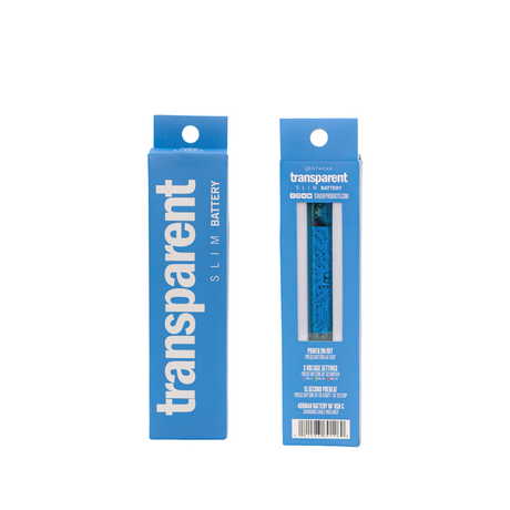 Stacheproductswholesale Transparent Slim Battery in Blue - Front and Back Packaging View