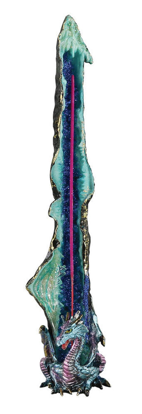 13" Blue Dragon Polyresin Incense Burner, Front View on White Background