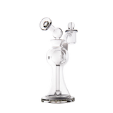 MJ Arsenal Apollo Mini Dab Rig, clear borosilicate glass, 7" tall, with a 90-degree banger hanger, front view.