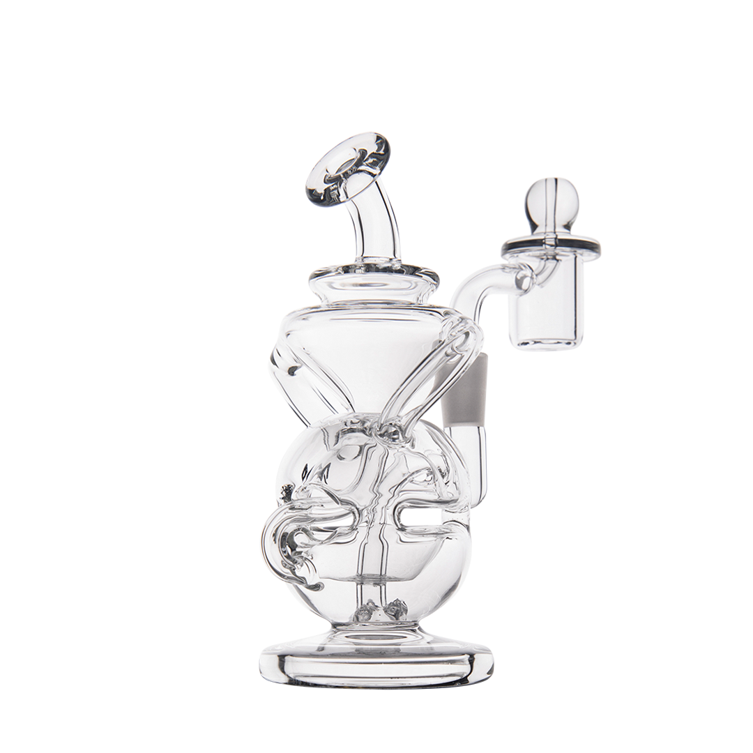 MJ Arsenal Infinity Mini Dab Rig with banger hanger design, 90-degree joint, and recycler, front view