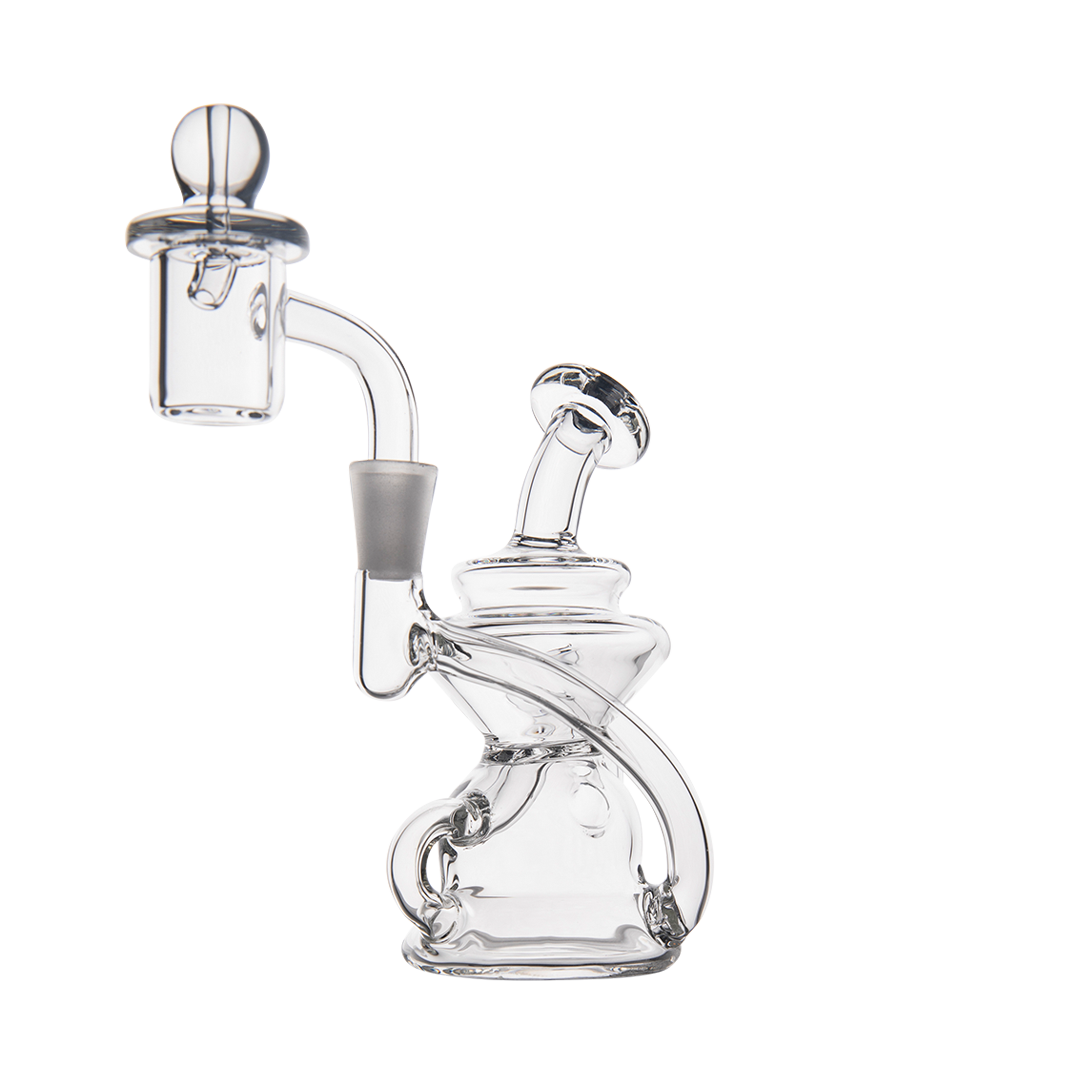 MJ Arsenal Hydra Mini Dab Rig with clear borosilicate glass and banger hanger design, front view