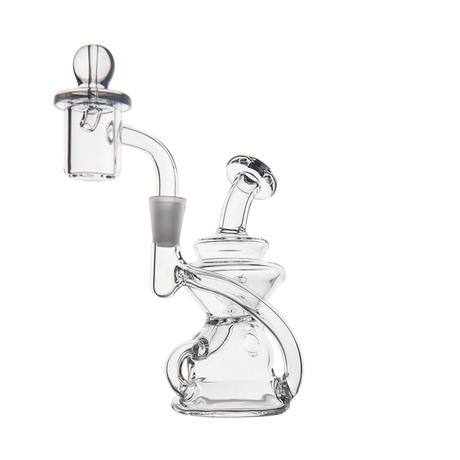 MJ Arsenal Hydra Mini Dab Rig with clear borosilicate glass and banger hanger design, front view